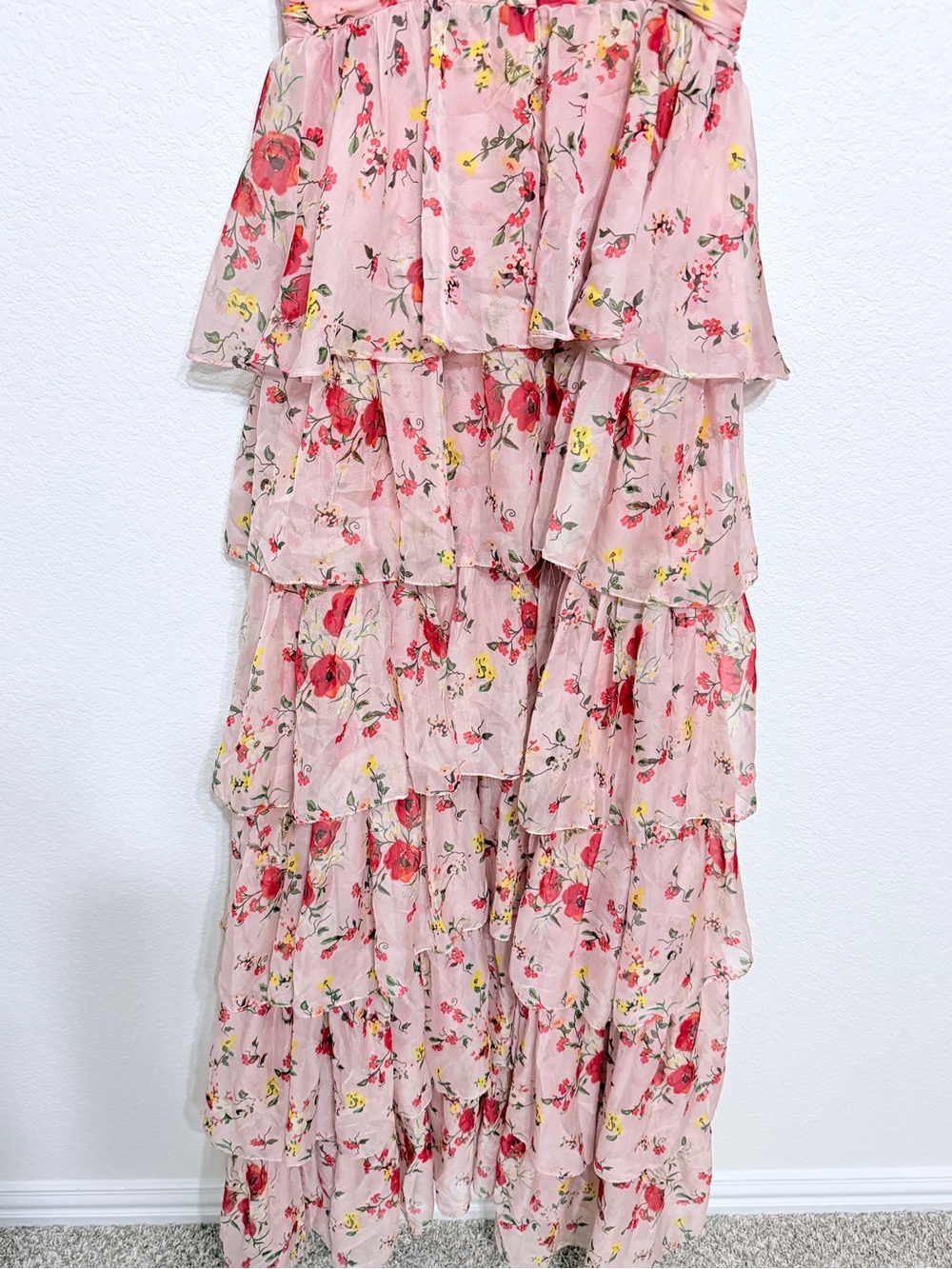 Anthropologie Mac Duggal Pink Floral Tiered Ruffle Maxi Dress size 4 - Picture 10 of 15
